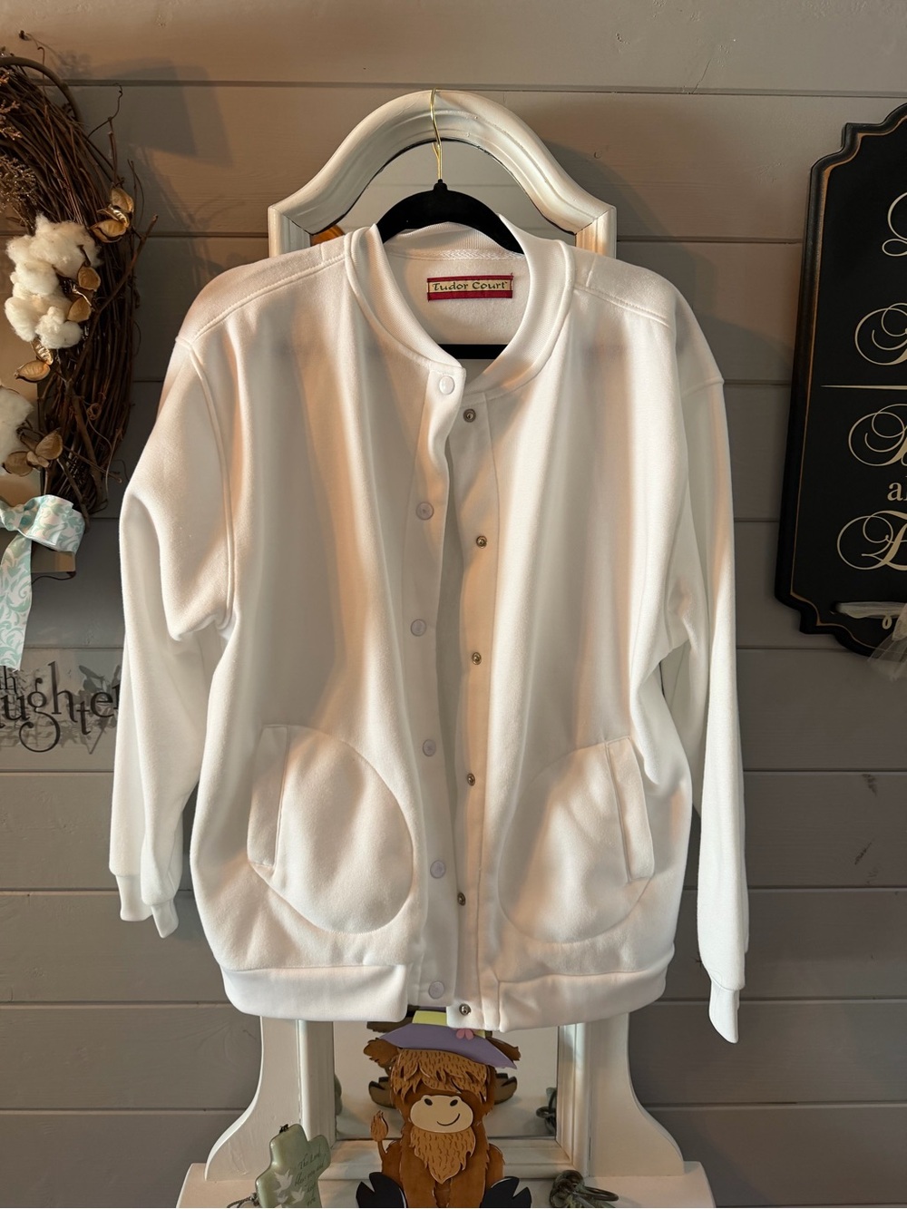 White Snap-Front Sweat Jacket